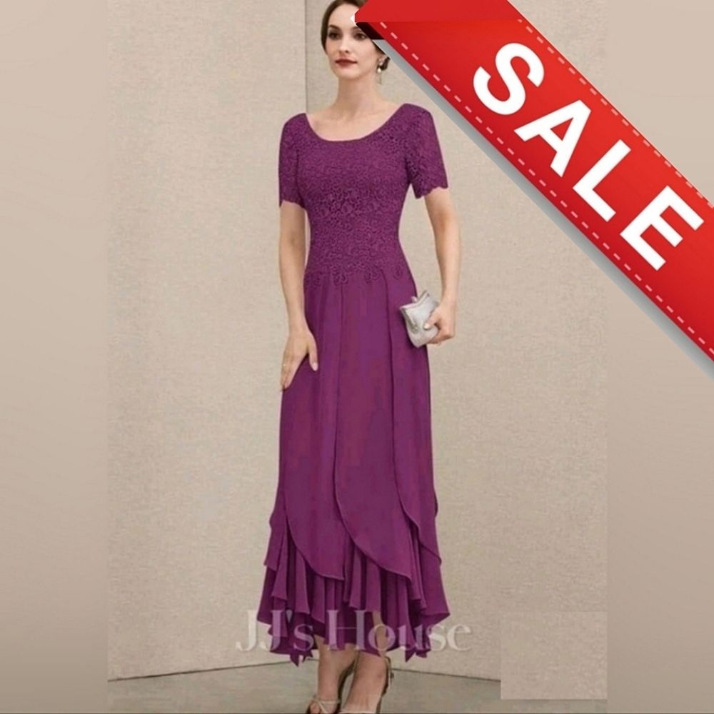 Jj's House Lace Chiffon Bridal / Special Occasn Dress Us Sz10 Orchid Nwt